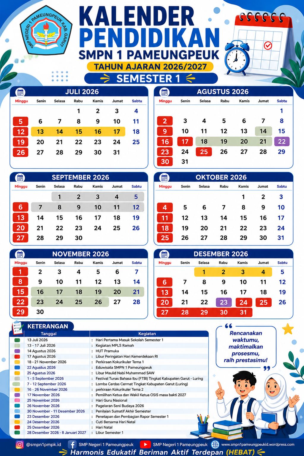 Kalender Pendidikan SMP Negeri 1 Pameungpeuk Tahun Pelajaran 2026/2027