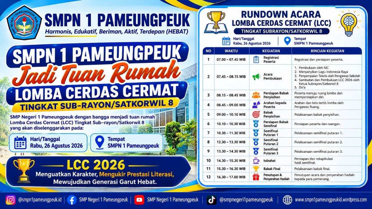 SMPN 1 Pameungpeuk Jadi Tuan Rumah Lomba Cerdas Cermat Tingkat Subrayon/Satkorwil 8
